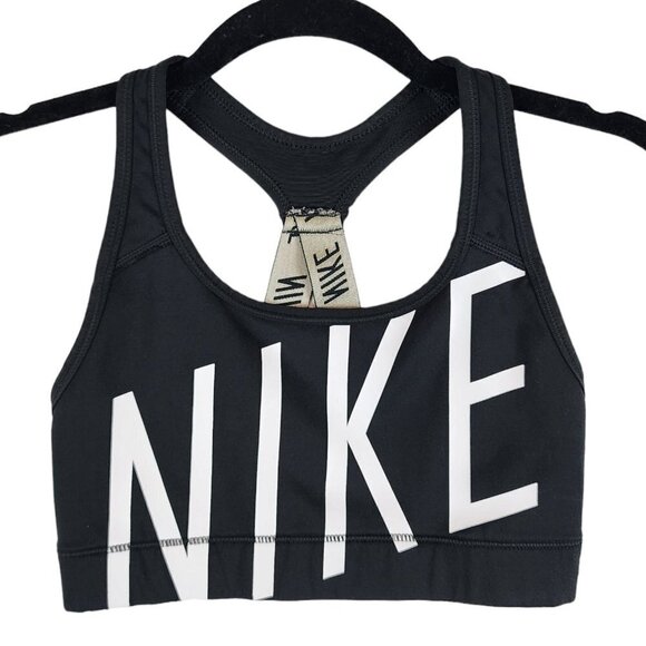 Nike Other - Nike Racerback Crisscross Strappy Sports Bra Black White LOGO Front‎ sz XS